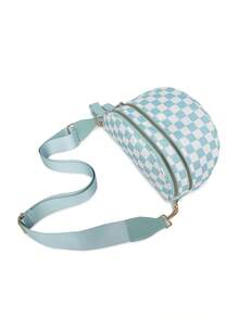 Classic Checkered Design Crossbody Bag–Matches Diverse Styles For Outings, Commutes & Leisure Time  Ample Space For Daily Errands, Casual Outings & Travel Adventures - 冰藍格子 - 查看 10