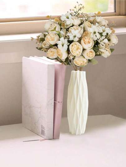 1pc Elegante Vase Bloemen Arrangement Lifelike Rose Flowers Living Room, Dining Table, Creative Dry/Fresh Flower Birthday Graduation Home Room Glass view 6