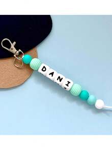 1pc Customizable Name/Text Lanyard/Anti-Lost Clip, Can Clip/Hang, Handmade With Colored Beads, Cute Daisy, Hot Air Balloon, Rainbow, Bohemian Style Pendant Decoration, Keychain, Wooden Letters, Stainless Steel Clip, Name Tag, Gift For Friends, Birthday, Shower, Valentine's Day, Back To School, Christmas Decor, Stroller Decor, Clothing Decor