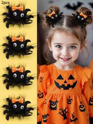 2 piezas de pinzas para el cabello de niña de Halloween en color negro, pinzas para el cabello con decoración de araña de tela, accesorios divertidos para el cabello, adecuados como regalo de Halloween para niñas