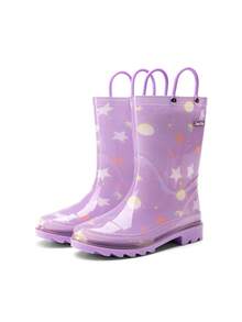 Kids' Waterproof Rain Boots Lightweight Pull-On Toddler Boots With Handles For Girls & Boys Cute Playtime Outdoor Shoes Purple - 紫色 - 查看 6