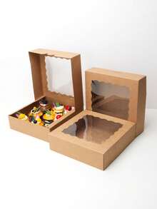 2 件/4 件/8 件方形窗口饼干/糕点盒，白色波浪窗口，烘焙食品包装盒，蝴蝶窗口蛋糕/零食盒，适用于糕点、馅料、饼干、糖果，带窗口可装甜甜圈、馅饼、蛋糕、松饼和甜点，派对甜点盒，纸杯蛋糕盒，礼品包装盒 - 彩色 - 查看 2
