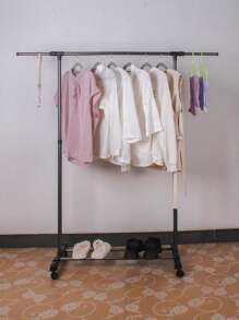 1pc Floor Standing Clothes Drying Rack, Simple Indoor Balcony Movable Hanger For Hanging Clothes, Suitable For Home, Student Dorm - Black - View 2