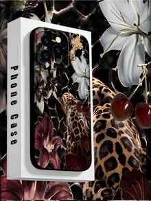 Schwarzer Hintergrund, Leopard, Lilien, Kirschen, Kreuz geeignet für iPhone 16, 15, 14, 13, 12, 11, PRO MAX, X, XS, XR, PLUS, 16E, SE4, MINI sowie Galaxy S22/23/24/25Ultra/EDGE+ - Verschiedenfarbig - Übersicht 2