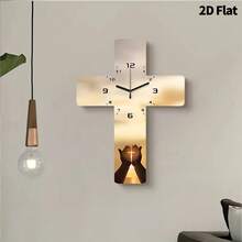 2D Flat, 1pc Pray For Faith Decorative Wall Clock, Super Silent Quartz Movement, No Ticking Sound, Decorative Clock For Living Room, Bedroom, Office, Kitchen And Cafe, Perfect For Christmas, New Year, Valentine's Day Gifts - Multicolor - View 7
