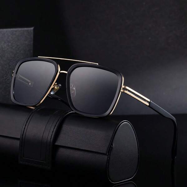 New Arrival European & American Fashion Square Frame Glasses For Men, Retro Casual Street Elegant Personalized Double Bridge Driving Outdoor Glasses, Suitable For Daily Wear