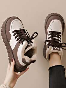 女士厚底保暖内衬休闲雪地靴，适合冬季 - 棕色 - 查看 9