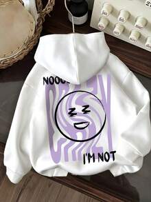 Herbstliches Pullover-Oberteil mit Rundhalsausschnitt und langen Ärmeln für Jungen/Mädchen, verzerrter Buchstabenhintergrund, niedlicher Ausdrucksmusterdruck, lässiges, vielseitiges Langarm-Pullover-Oberteil für Zuhause/zurück zur Schulzeit