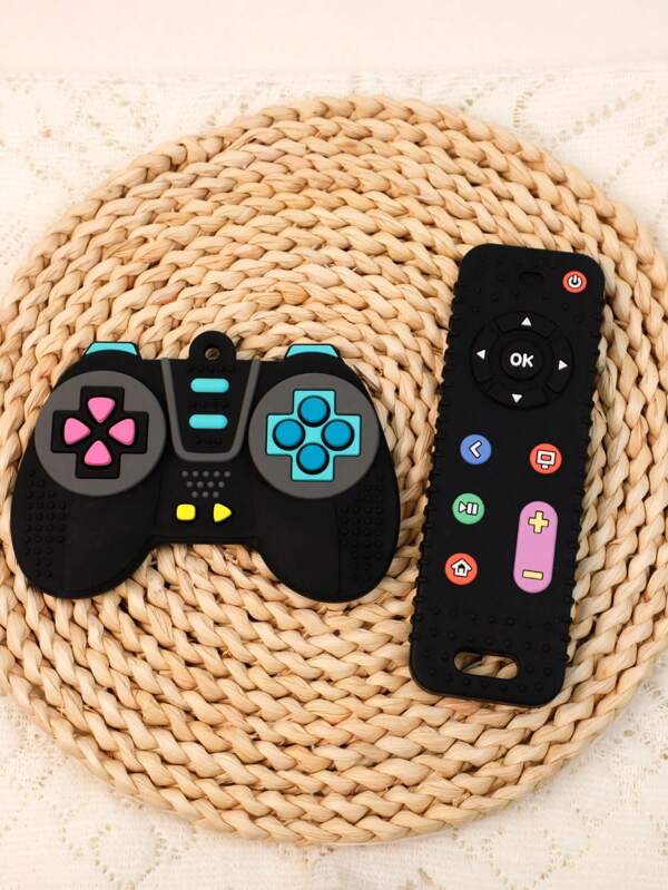 2 piezas Mordedores de silicona - Mordedores con forma de control remoto y control de juegos, juguetes educativos y divertidos de masticación sensorial para bebés de 6-12 meses