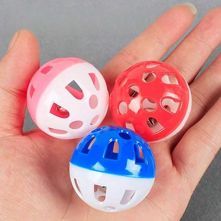 3 件随机颜色的笼鼠减少无聊、乐趣和有趣的玩具套装 - 让您的猫玩得开心并与滚球和老鼠玩具、猫玩具、铃铛球、猫玩具、家庭猫和狗的空心球以及宠物猫玩具互动 - 彩色 - 查看 3
