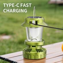KENSUN 1PC New Fan Light Strong Winds Portable Camping Lantern USB Rechargeable Solar Power Charging Multifunctional Lamp Outdoor Lighting For Hiking Fishing Work Emergency