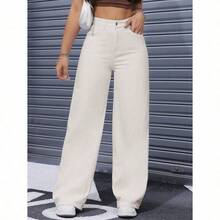 Women's Loose Fit Pocketed Straight Leg Casual Denim Jeans - Apricot - View 3