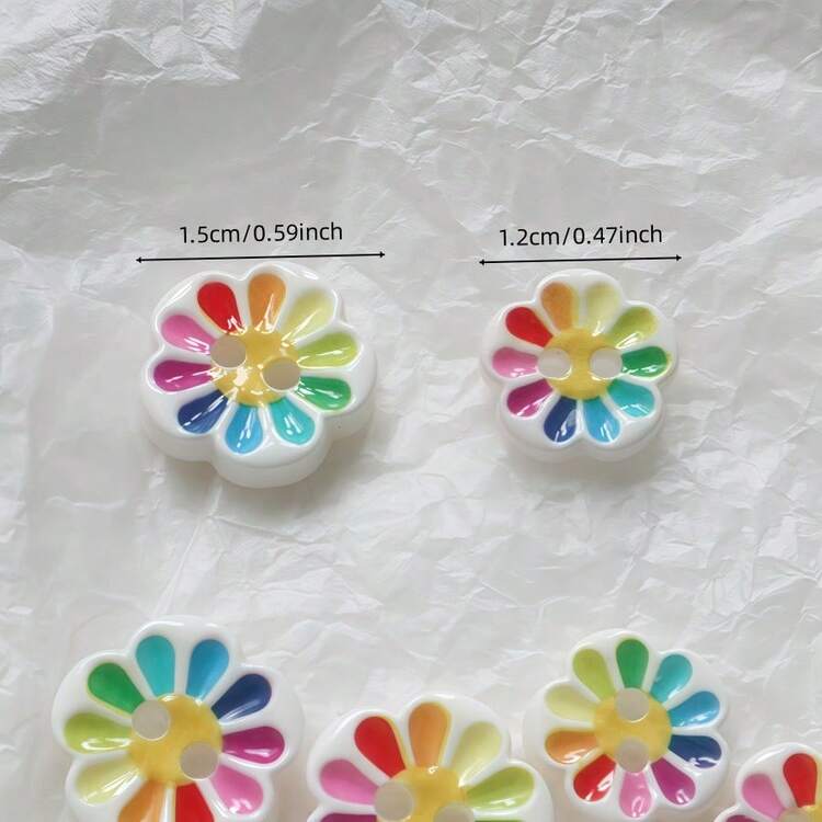 10/20pcs Colorful Dotted Flower Two-Eye Small Buttons, Handmade Sewing Buttons Decor Accessories For Sweater, Cardigan, DIY - Multicolor - View 2