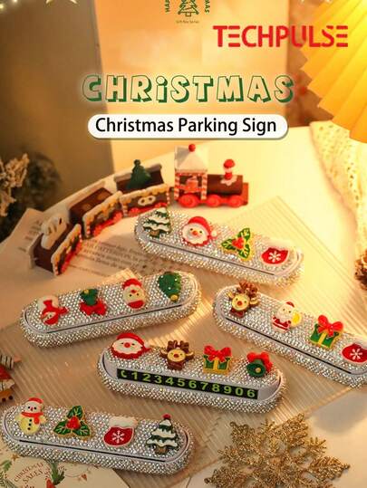 Señales de estacionamiento navideñas, decoraciones de coche de dibujos animados lindos, adecuadas para decoración navideña y decoración de coche