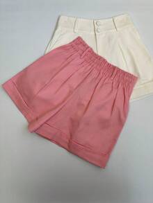 Women's Twill Shorts With Elastic At The Back. (Model With Twill Fabric That Does Not Mark) Simple Pocket - Baby Pink - View 2