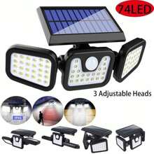 1 件/2 件 74 LED 太阳能户外花园灯，户外阳光照明灯具，带 3 个头，可进行全方位照明，夜灯，庭院、车库、房车露营、门廊、小路和花园的安全照明，适用于圣诞节、万圣节节日照明 - 三頭壁燈-連體 - 查看 9