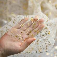 1 Pack Gold Tulle Table Runner, 72*300/500cm, Glitter Metallic Foil, Transparent Chiffon Tulle, Transparent Restaurant, Wedding, Anniversary, Holiday, Birthday Table Decoration, Suitable For Family Gathering, Bridal, Shower, Gold Party Table Decoration, Christmas, New Year, Halloween