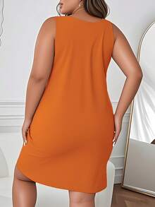 Plus Size Womens Elegant Casual Dress -  Letter Print Print Fashion Black/Orange/Pink/Grey Sleeveless Crew Neck Dress - Perfect For Summer Vacation & Great Gift For Ladies Overseas Printing - Orange - View 2