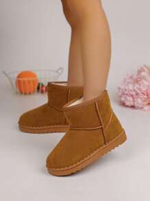 Winter New Kids Boots, Thickened Warm Fleece Snow Boots, Comfortable Warm Solid Color Simple Short Boots, Suitable For 3-12 Years Old Boys And Girls For Winter Outdoor, Daily, Holiday, Travel (Run Small, Suggest Ordering One Size Up)