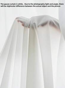1pc White Sheer Curtain, Minimalist Design Polyester Fabric, Translucent But Not See-Through, Creates Romantic Ambiance, Suitable For Living Room, Bedroom, Kitchen Windows And Doors - White - View 5