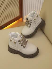 1 Paar Kinderstiefel, Unisex, Herbst-/Winterstil, neues Schnür- und Reißverschlussdesign, modisch und elegant, leicht und bequem, geeignet für Outdoor-Wanderungen. Stiefel - Beige - Übersicht 5