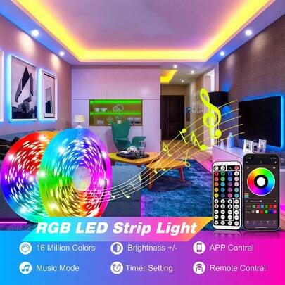 HBOWMDJIA 16ft-100ft(2 Rolls 50ft) LED Strip Lights For Hoom Decor, With App Control And 44 Keys IR Remote, Can Be Timing, DIY Mode, Music Sync, Dimmable Color Changing LED Lights For TV Backlight, Bars, Living Room, Halloween Party, Room Decor, Wedding Decor,  Christmas Gift