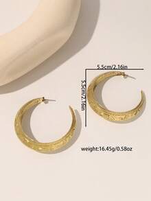 1 Pair Vintage Bohemian Style Distressed Textured Carved Geometric Hoop Earrings, Layered Design, Suitable For Daily Wear - Bronze - View 6