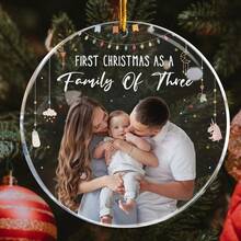 Baby First Christmas As A Family Of Three - Personalized Photo Acrylic Ornament - Multicolor - View 3