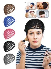 1pc Women's Soft Rayon Knitted Crochet Hair Net, Long & Short Curly Hair Cover (Black) - Black - View 7