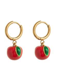 1对夏季时尚水果系列不锈钢精致耳环，樱桃、葡萄、苹果、西瓜、橙子造型，18K镀金，抗氧化，适合妻子和母亲日常佩戴。女士首饰。 - 彩色 - 查看 8