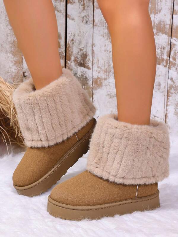 Women's Snow Boots New Autumn/Winter Plush Tube Thick Bottom Warm Lining Mid-Calf Boots, Anti-Slip, Plus Size