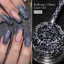 Mtssii 3PCS 5ML Champagne Gold Reflective Glitter Liner Gel Nail Polish Set Pink Silver Black Red Color Bright Sparkling French Semi Permanent Nail Painting UV Gel - 彩色 - 查看 2