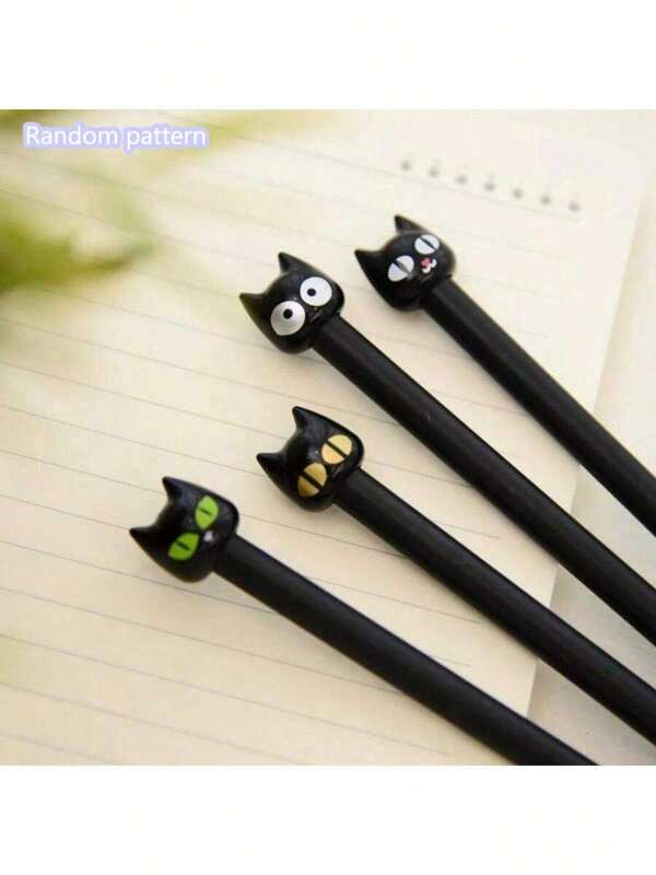4 Pcs Cartoon Cat Expression Gel Pens, 0.5mm Black Ink Neutral Pens, Prizes,School Supplies,Back To School