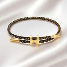 1 Stück H-förmige Schnallen Hartschnur Armband, einfach & modisch verstellbar für Frauen Alltags-Tragen als Geschenk, verstellbares Edelstahl Drahtseil Armband, 3D hartgoldplattierte Edelstahl Armbänder, Armbänder für Frauen, Ketten für Männer, 67 Hamilton Metall Armreifen für Frauen - 1 Stück geflochtenes Armband - Übersicht 20