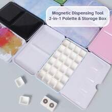 Caja de pintura de acuarela plegable de metal clásica portátil con 24 medias pastillas magnéticas