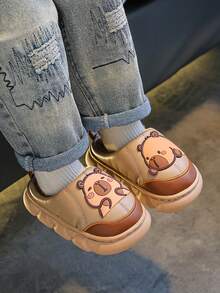 1 Pair Children's Slippers, Plush Indoor Home Slippers For Boys And Girls, Autumn/Winter - Coffee Brown - View 6