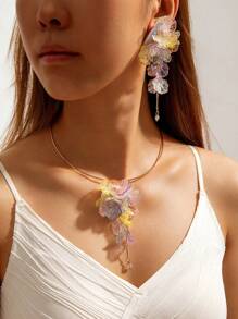 1pc Choker + 1 Pair Earrings Bohemian Ocean Style Shell Flower 3D Floral Choker + Earrings Jewelry Set, Suitable For Beach, Party, Gathering