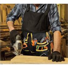 1件重型工具腰带，带26个口袋和130厘米可调节肩带 - 黑色工具收纳袋，适用于DIY项目、木工和家居装修，磁性工具架，实用设计 - 木匠、承包商和维修工的必备装备