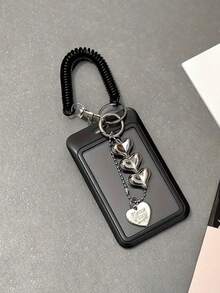 1 pezzo Portachiavi retrattile con ciondolo a forma di cuore bianco e nero, accessorio durevole e alla moda per le donne, design in plastica carino e funzionale, accessorio essenziale per il campus, portachiavi alla moda, ciondolo a forma di cuore in metallo, adatto per tessere identificative, carte di credito, abbonamenti e chiavi