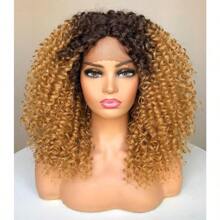 DRunM Curly Lace Front Wigs For Black Women Ombre Blonde Kinky Curly Afro Wig For Black Women 13x4x1 HD L Synthetic Lace Front Wig 15 Inch Ombre Blonde 7001 - 漸層金髮 - 查看 1