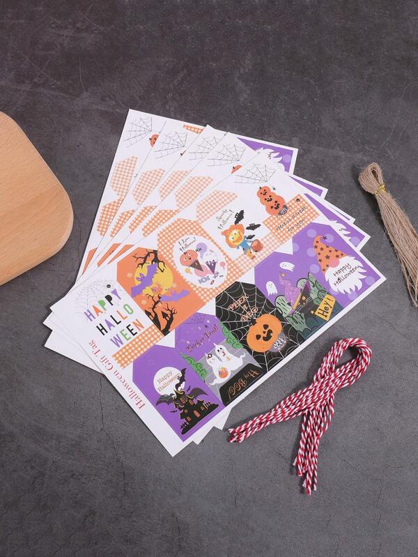 50pcs, Holiday Gift Label Small Card, Vintage Halloween Pattern Creative Design Gift Bag Decorative Hang Card For Gift Wrapping Decoration Party Gift Box Decorative Label (With 50pcs Strapping String)
