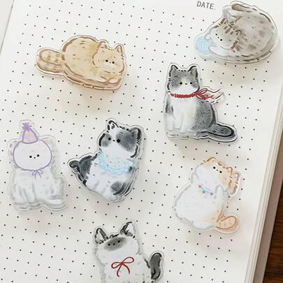 2/4/7pcs Cute Cartoon Cat Memo Clips, High-Quality Double-Sided Acrylic/PP Cat Clips, Suitable For Organizing Documents, Photo Albums, Snack Bags, Wall Decor, And Exam Papers