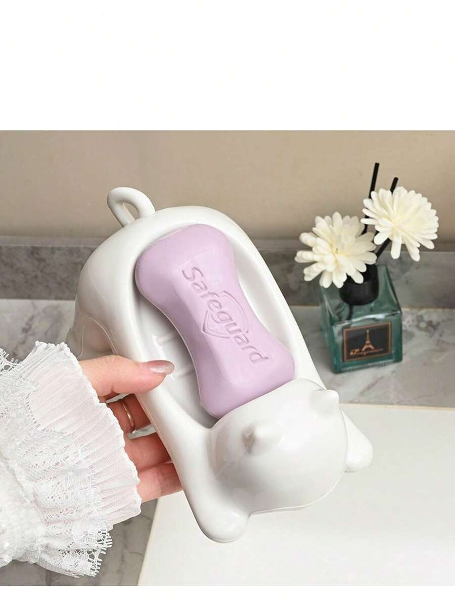 1pc Cute Cartoon Cat Soap Dish, Creative Non-Drip Bathroom Soap Holder, Storage Rack, Hygiene Draining Box - Multicolor - View 1