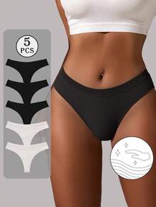 5条/包 女士性感高弹无缝丁字裤，柔软纯色低腰内裤，简约内衣 - 彩色 - 查看 9