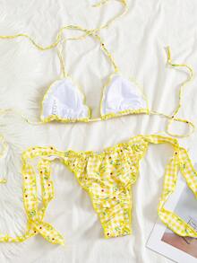 PEPPERMOLLY Women's Sexy & Fashionable 2 Pieces Swimsuit, Yellow, Random Print, Summer Beach Bikini Set