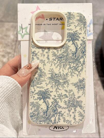 1pc Cute Blue & White Plaid Floral Pattern Waterproof Anti-Drop Anti-Slip Soft Phone Case Protective Cover Compatible With Apple And Phones Shockproof Scratch Resistant