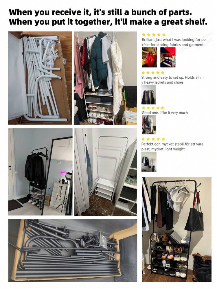 1pc Portable Closet Organizer, Multi-Function With Hanger, Shoe Rack, Storage Shelves, Approximately 24 Inches Wide, Movable And Easy To Assemble, Suitable For Living Room, Entrance, Bedroom, Study, Office, Holiday Gift, Christmas Present - Multicolor - View 2