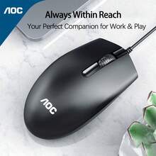 AOC MS100 Universal Mouse For Both Left And Right Hands Ergonomic Symmetrical Design Frosted Sweat-Proof Shell Plug And Play Without Driver Comfortable For Office And Home Use Black With Sound - Black Sound - View 2
