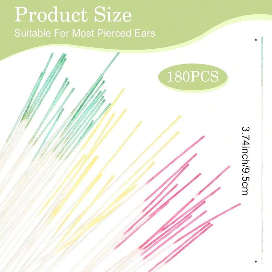 180Pcs Disposable Earrings Hole Cleaner Ear Hole Floss Piercing Hole Cleaner Line Ear Piercing Care Cleaning Tool Odor Removal Ear Care Kit For Women Men#DSGDSF - 綠色&玫紅色&黃色 - 查看 1