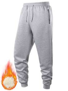 Calça de Moletom Casual com Forro Térmico Reforçado para Homens, Outono e Inverno